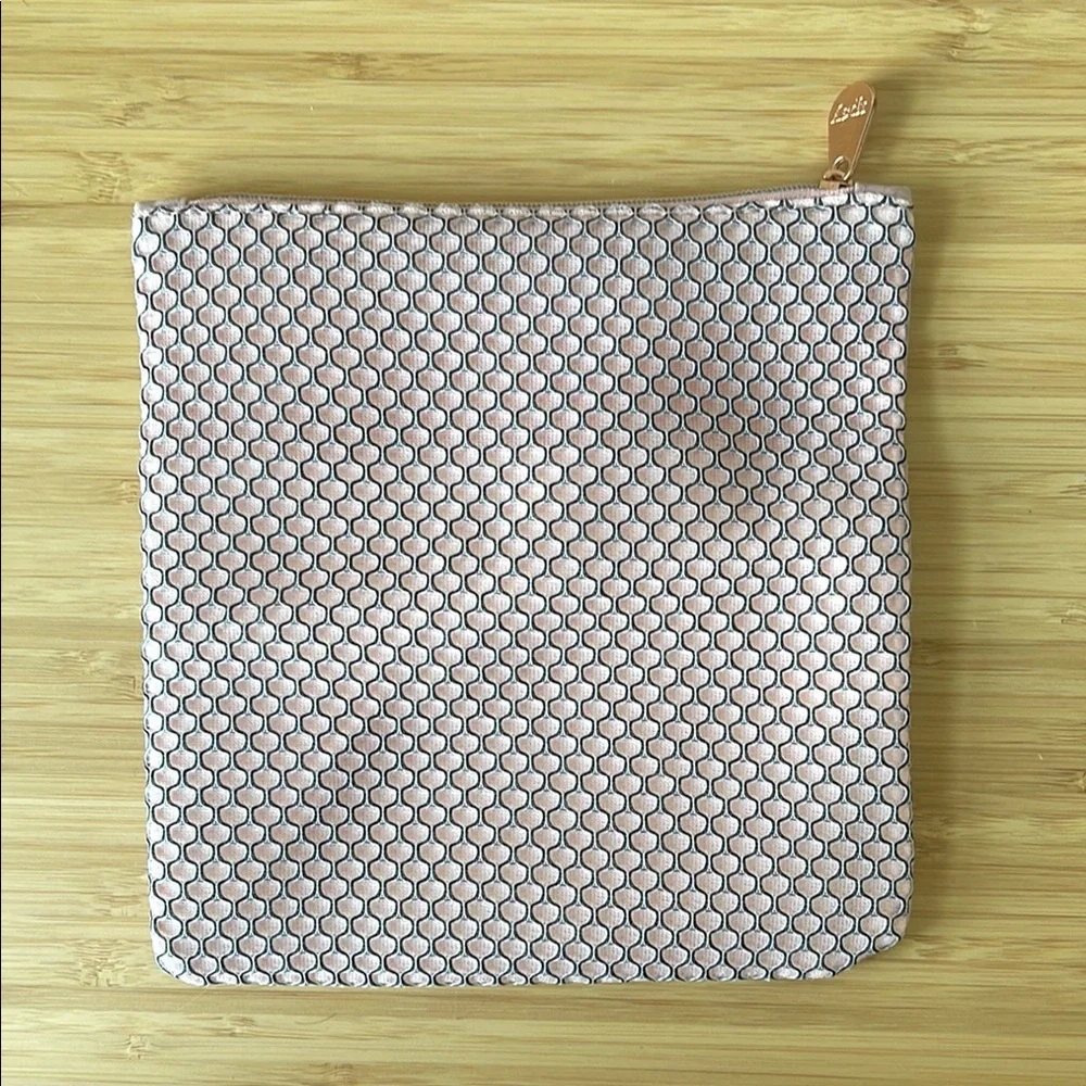 Ipsy Bag - Chic Pale Pink and Black Mesh Cosmetic Pouch with Rose Gold Zipper